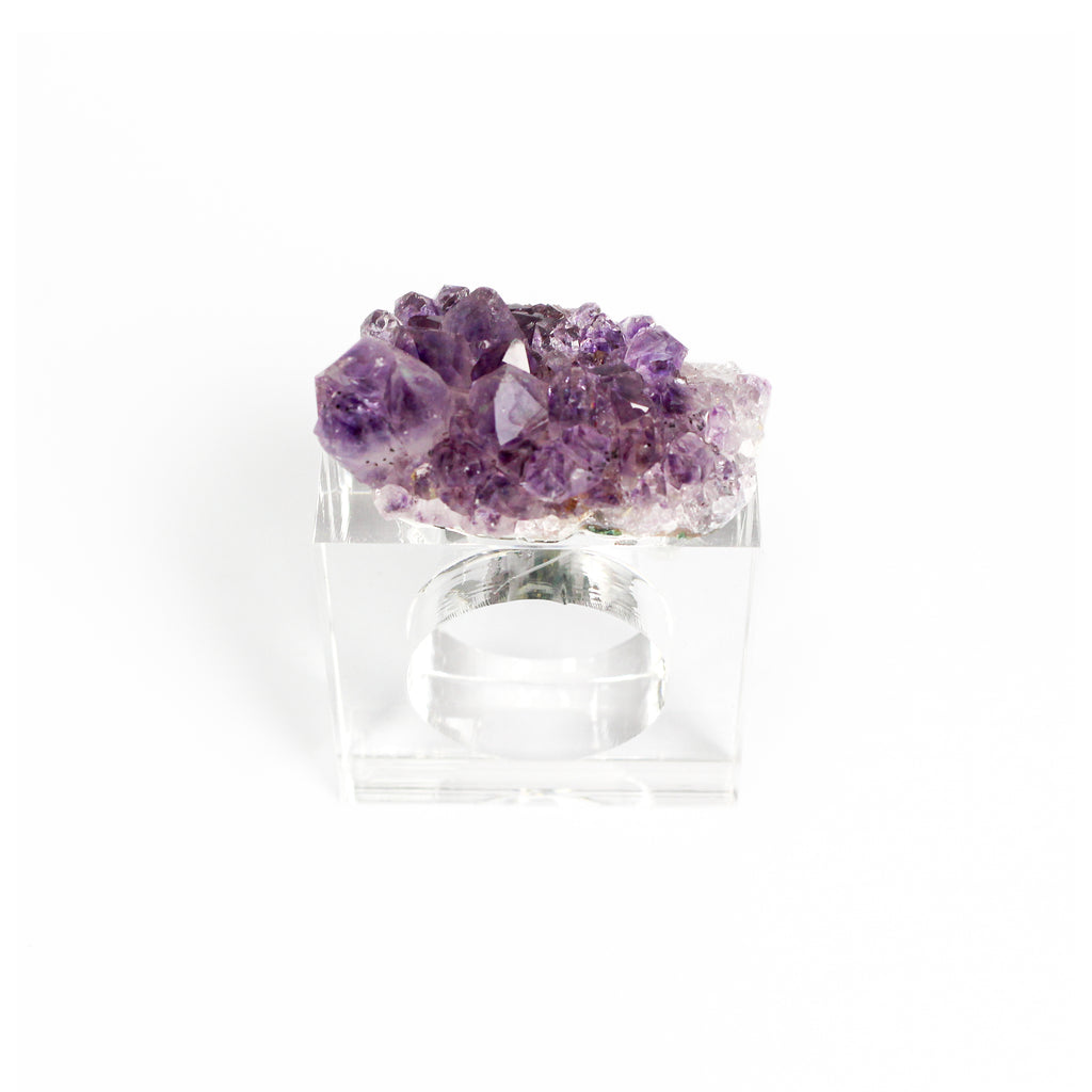 Napkin Ring in Acrylic with Crystal Accent - Amethyst Druzy