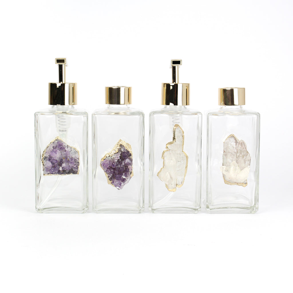 Handcrafted Crystal Glass Dispenser & Diffuser Set - 2 Piece Clear Quartz Druzy