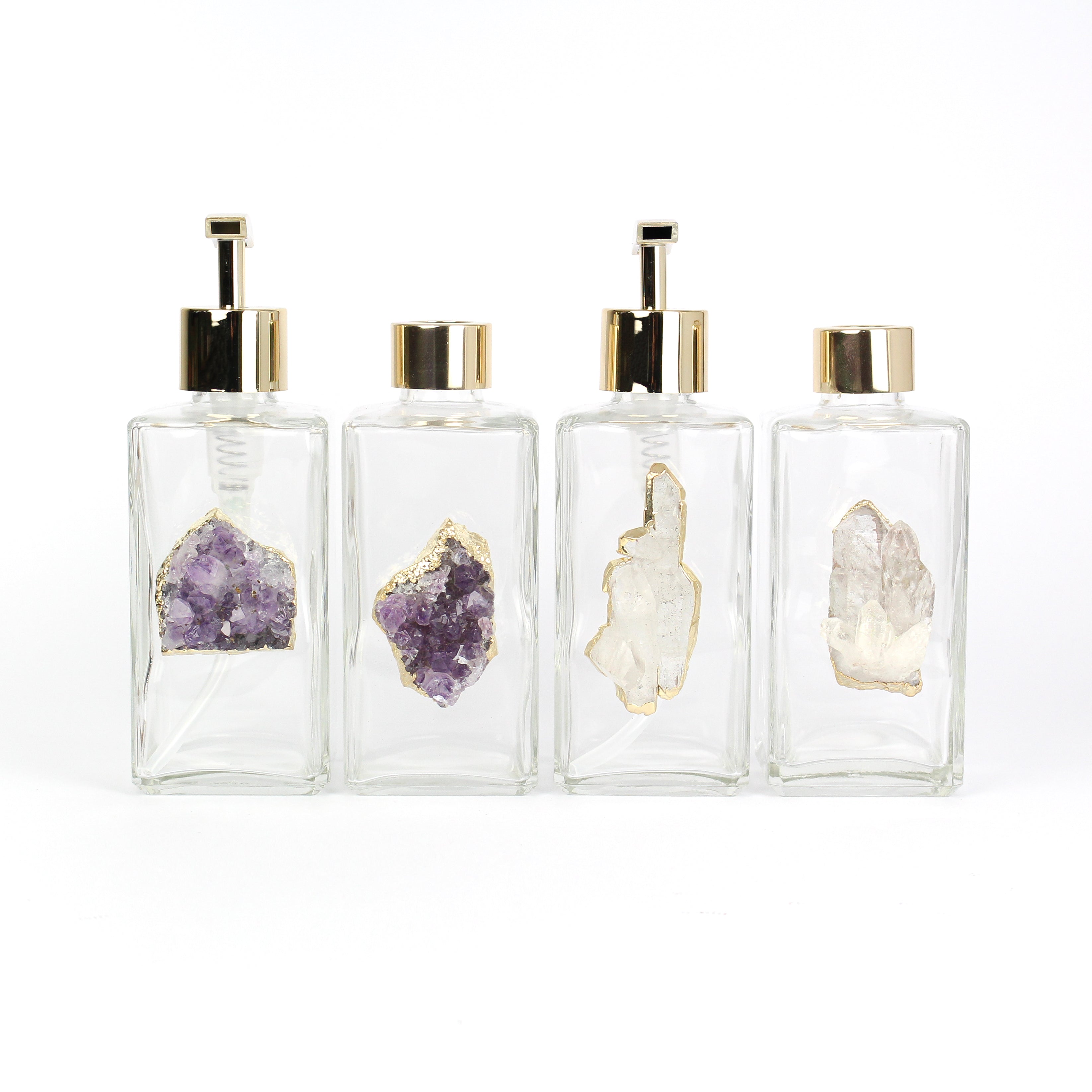 Handcrafted Crystal Glass Dispenser & Diffuser Set - 2 Piece Clear Quartz Druzy