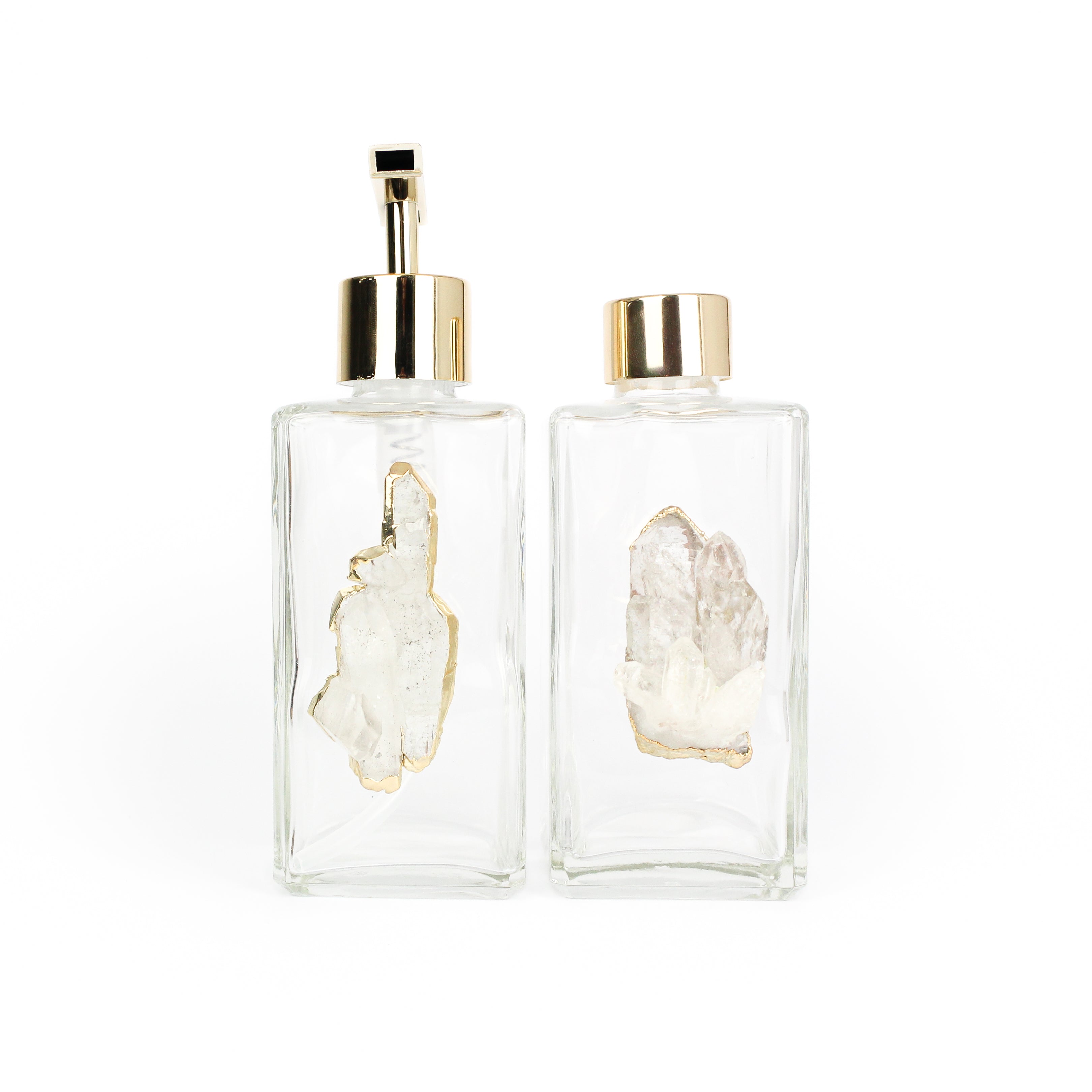 Handcrafted Crystal Glass Dispenser & Diffuser Set - 2 Piece Clear Quartz Druzy