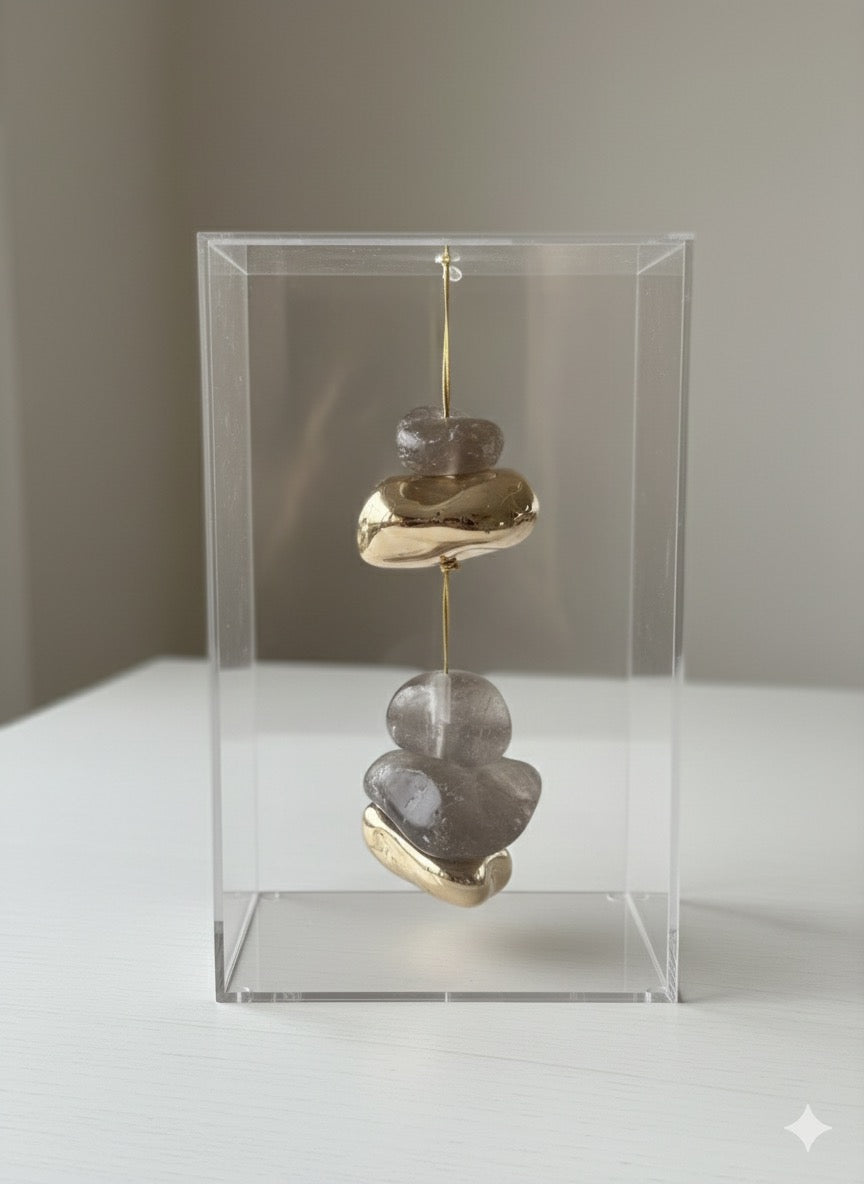 Tumble Quartz Equilibrium Acrylic Box - Smokey Cluster
