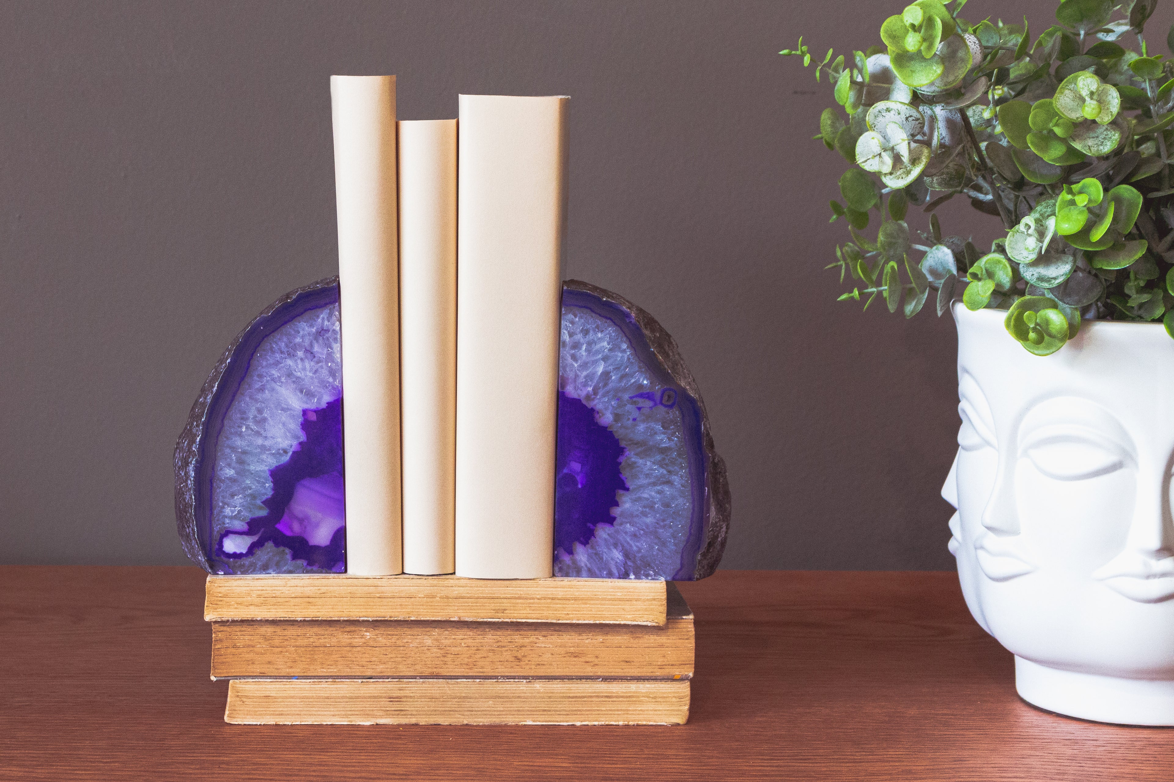 Agate Bookend Pair - Purple