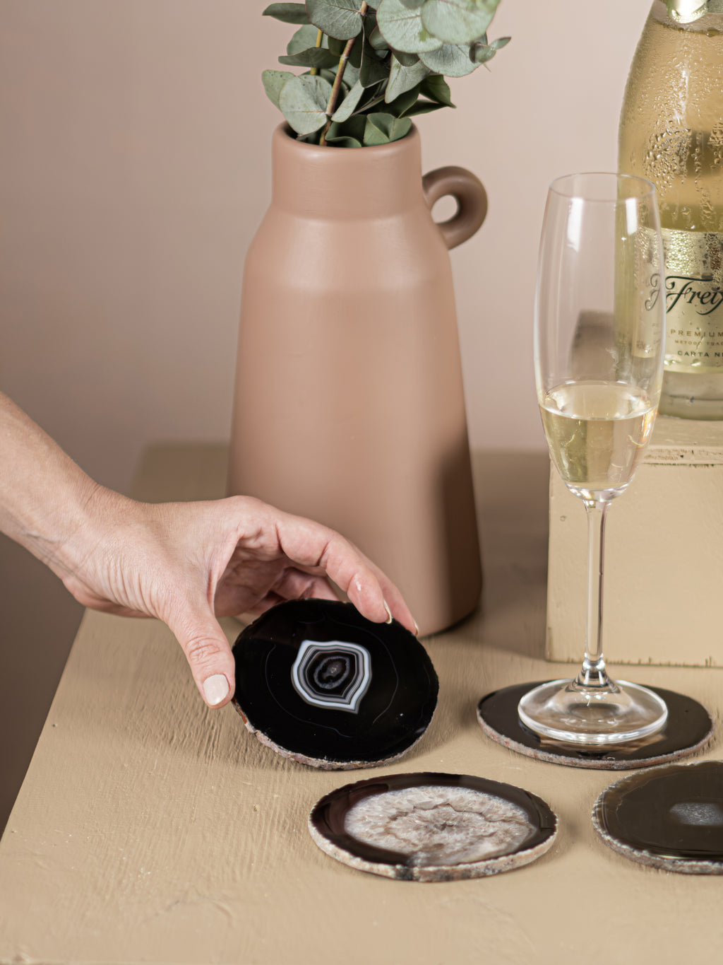 Agate Slice Drink Coaster - Black