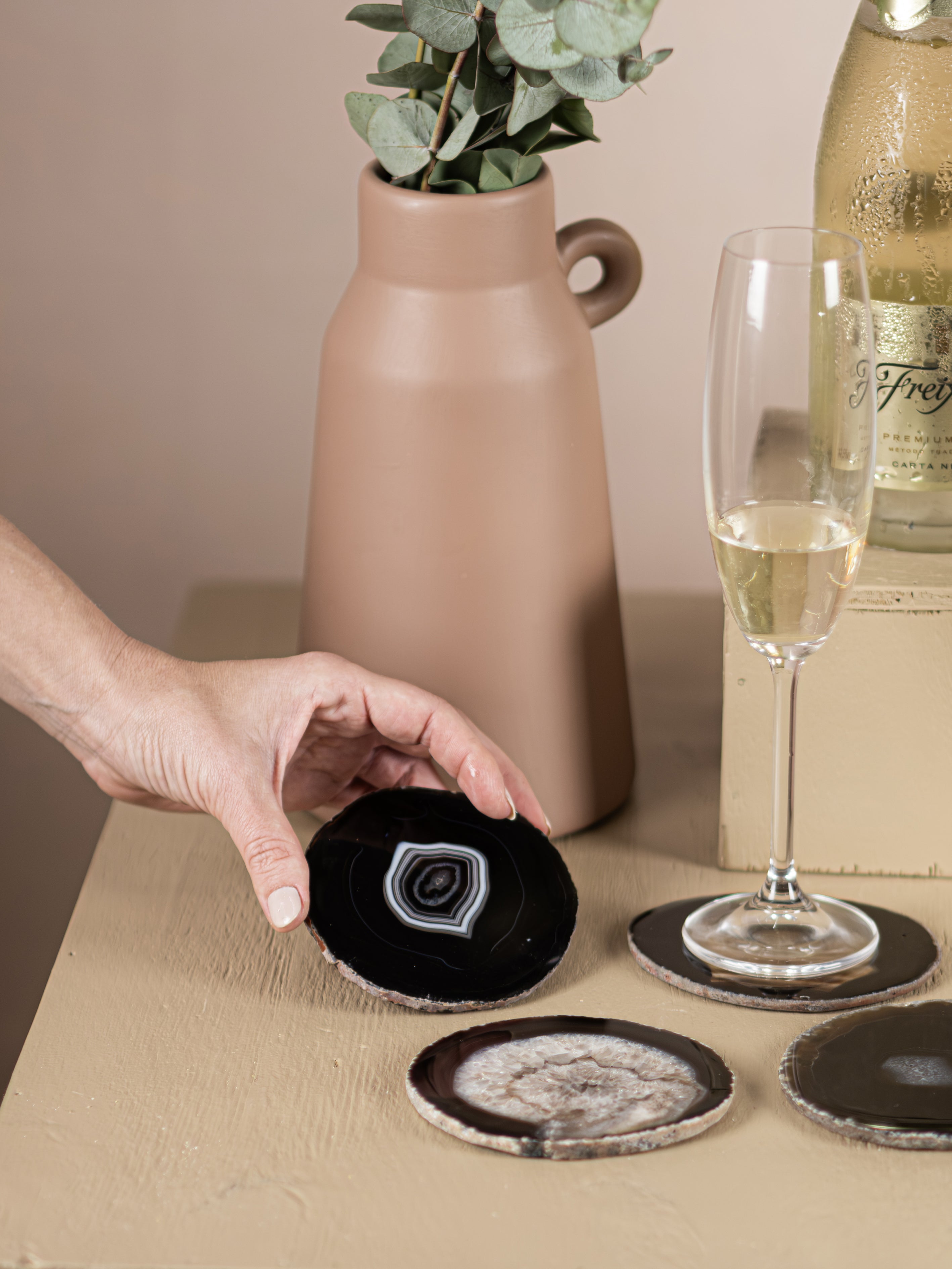 Agate Slice Drink Coaster - Black