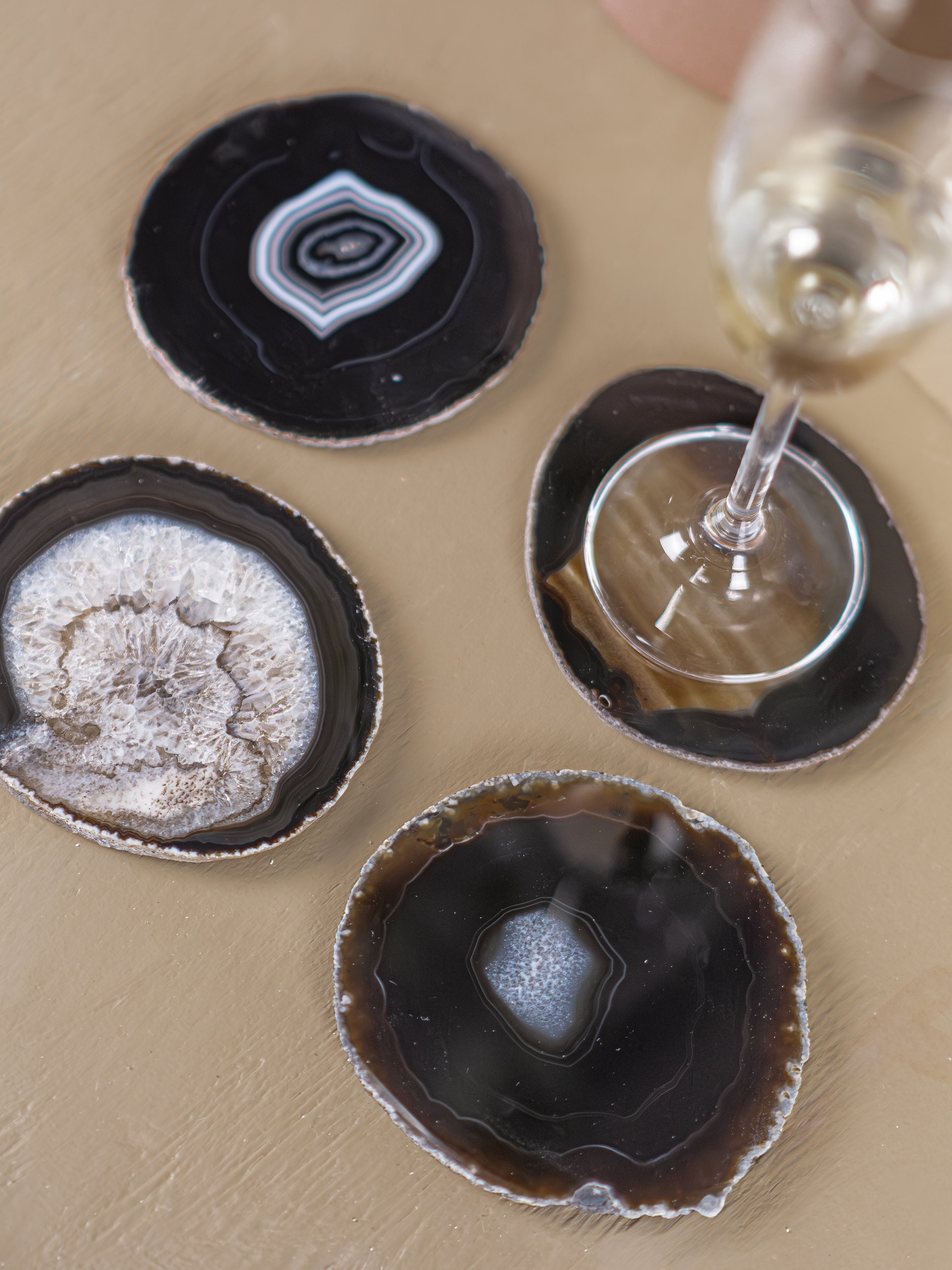 Agate Slice Drink Coaster - Black