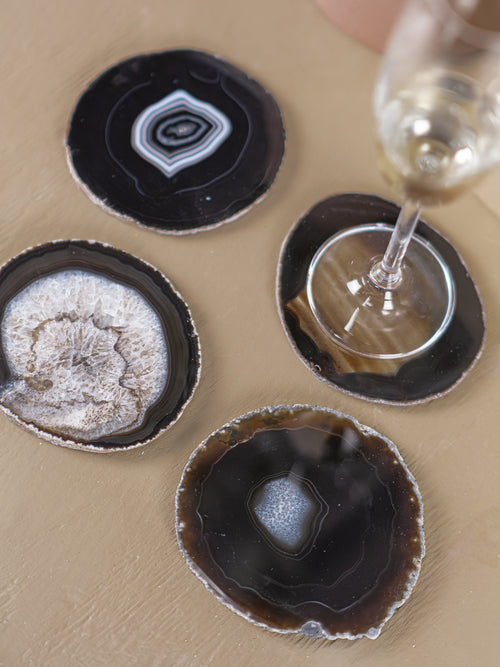 Agate Slice Drink Coaster - Black