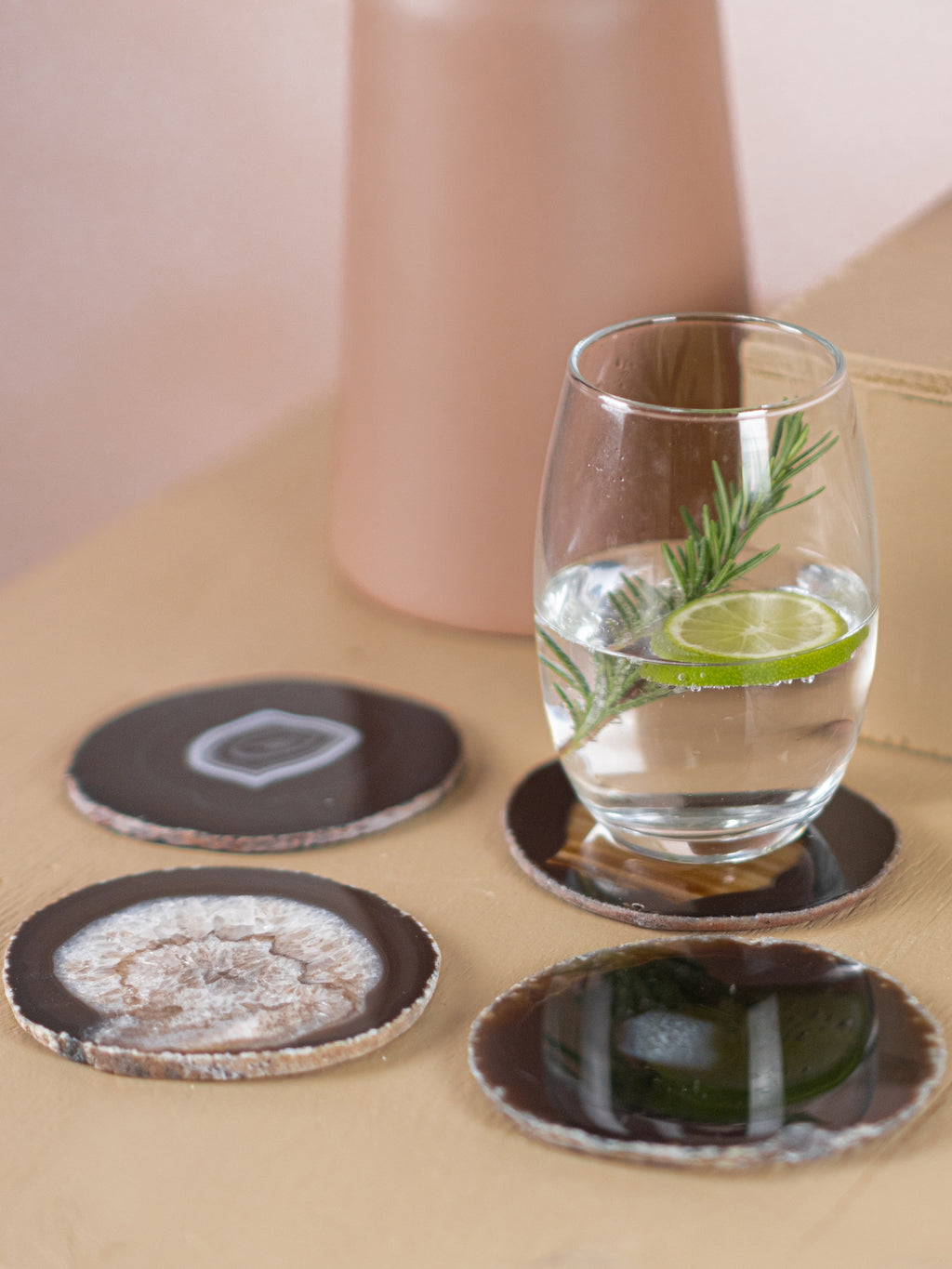 Agate Slice Drink Coaster - Black