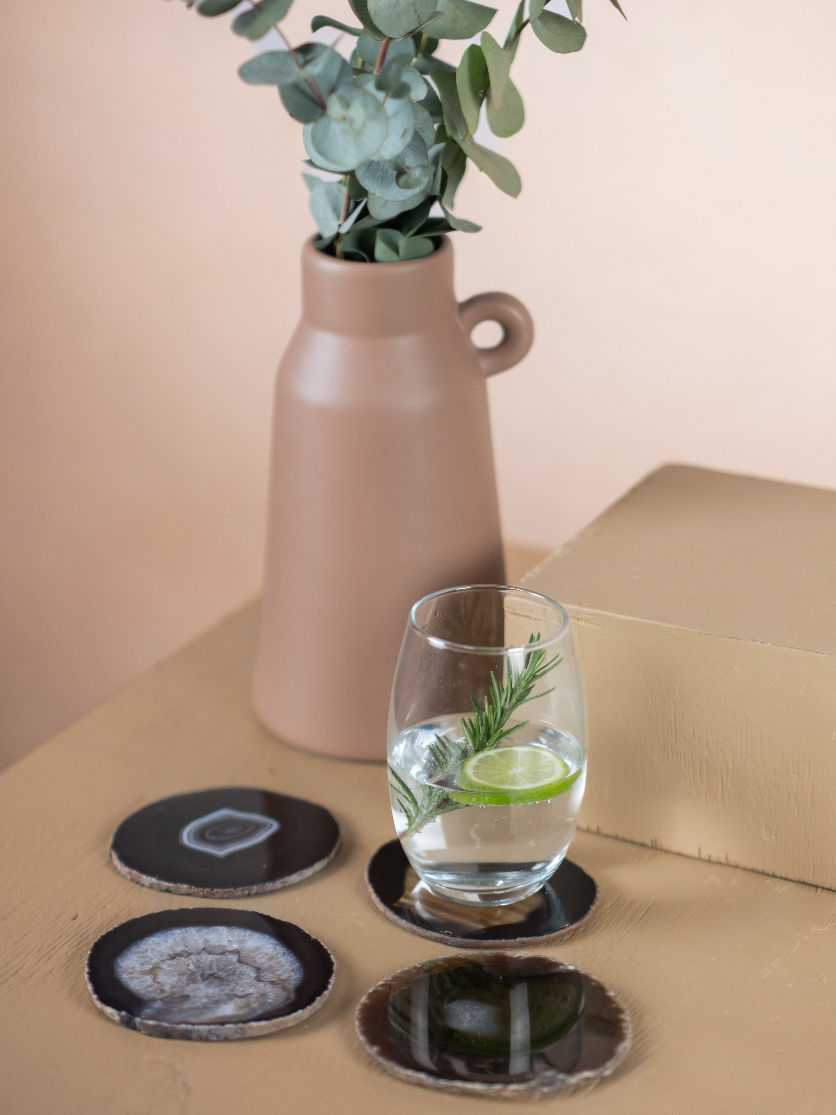 Agate Slice Drink Coaster - Black