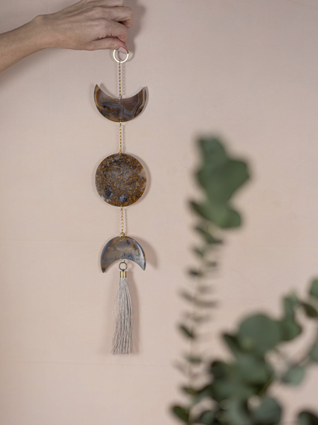 Lunar Agate Wall Hanging with Tassel
