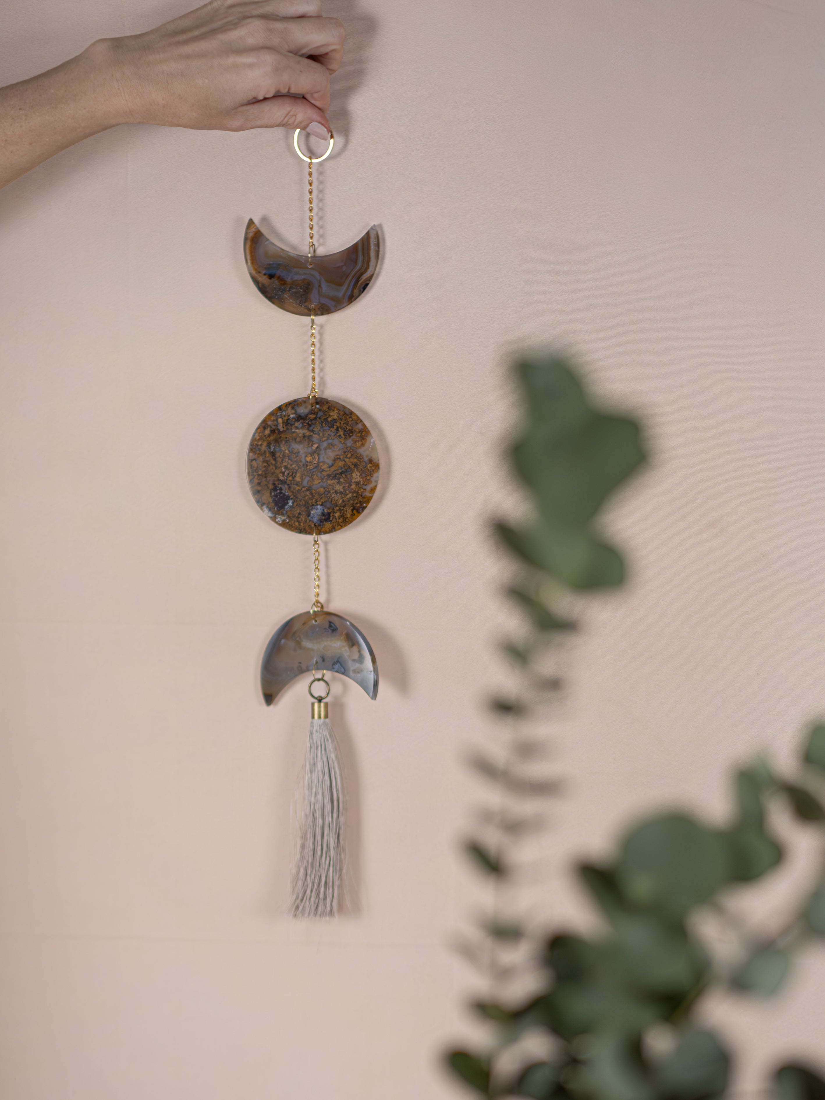Lunar Agate Wall Hanging with Tassel