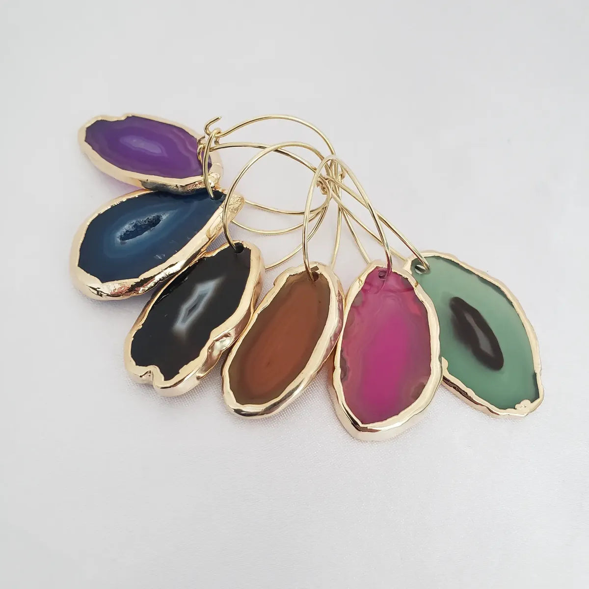 Agate Slice Wine Glass Charms Set