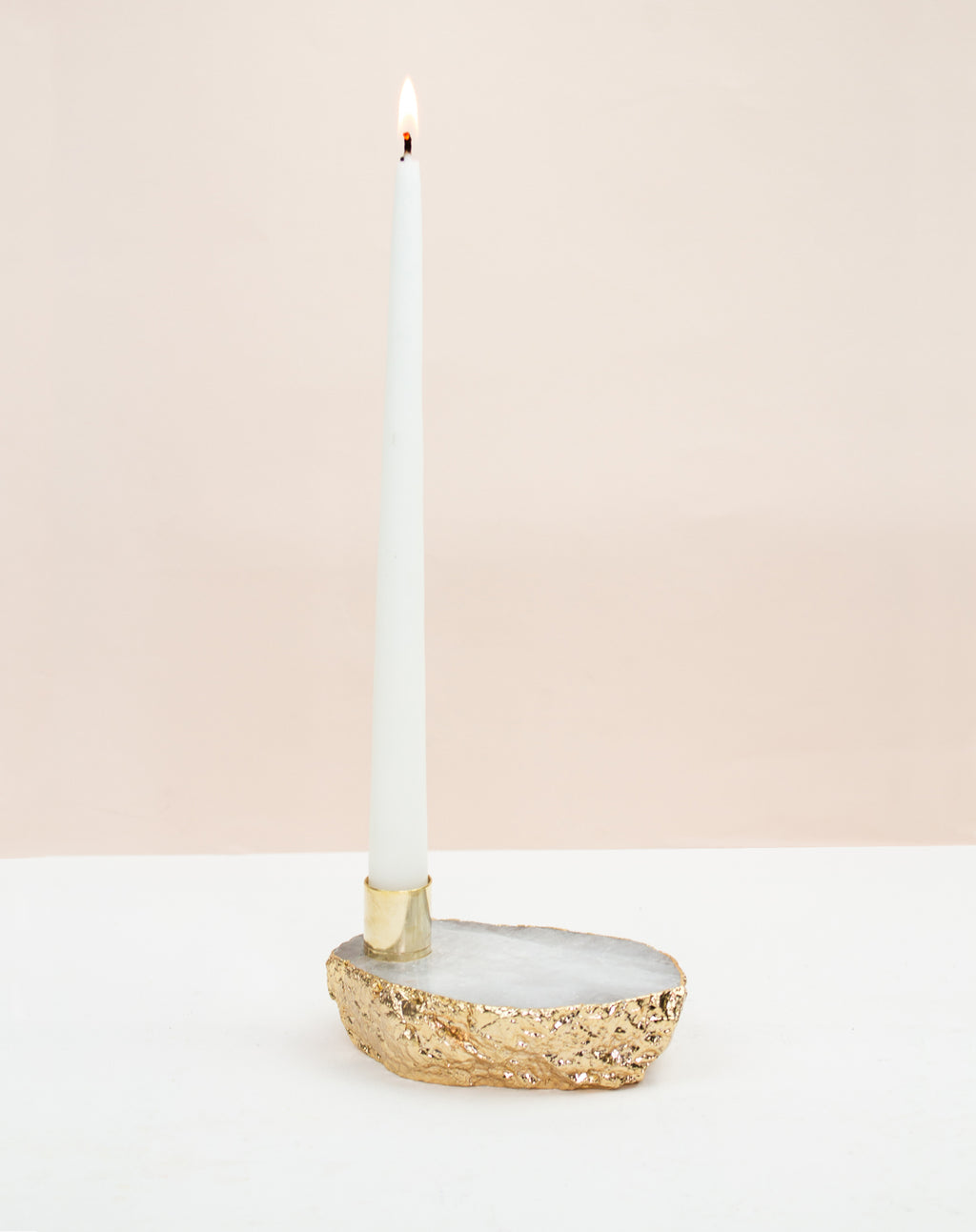 Crystal Slab Candle Holder - White Quartz