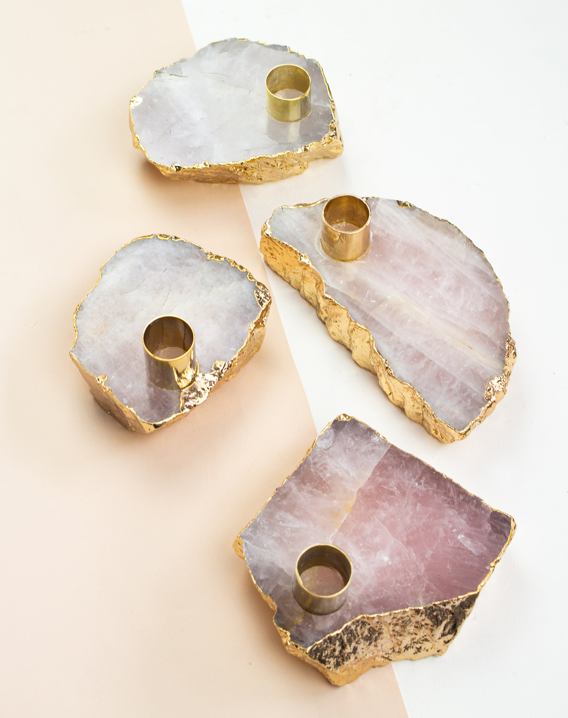 Crystal Slab Candle Holder - Rose Quartz