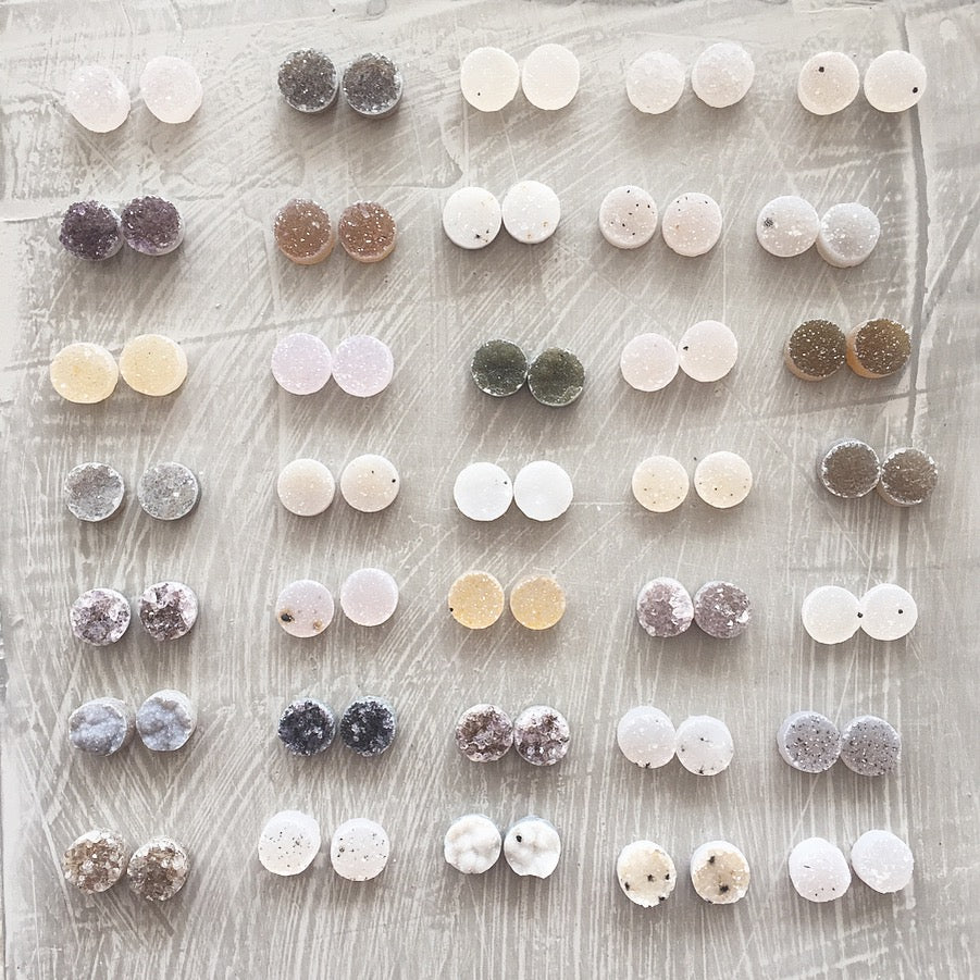 Agate Druzy Round Pairs - Druzy Studs, Electroformed Jewelry, Wire wrap